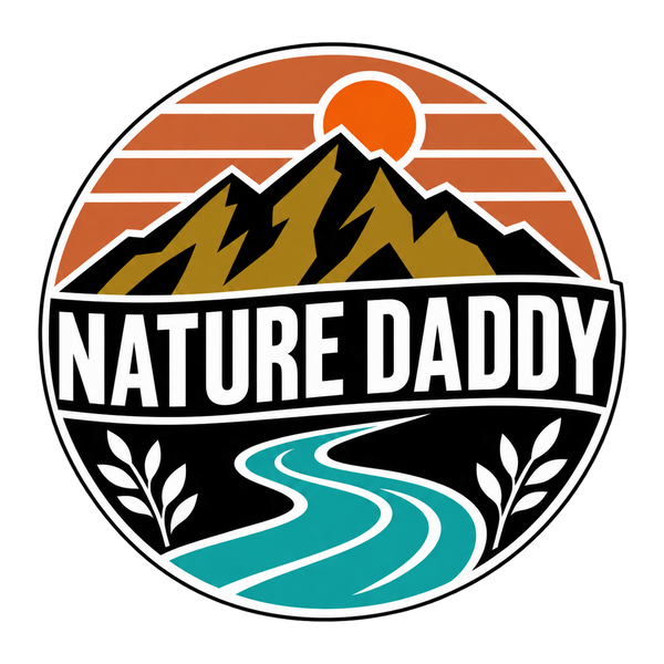 Nature Daddy mountains, sunset and river logo
