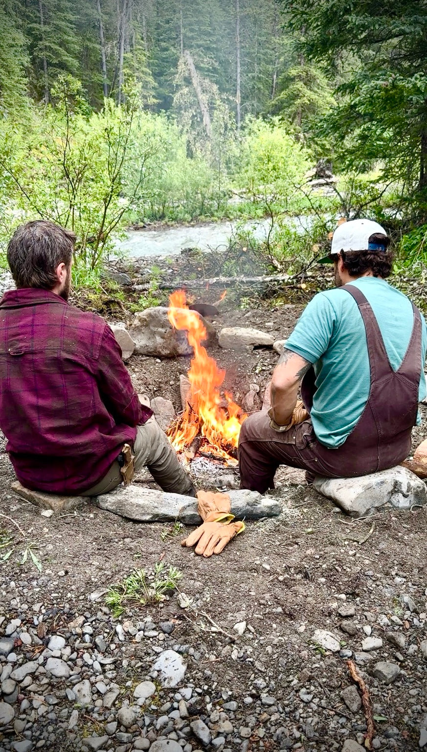 An evening fire beside the creek at the A-frame
